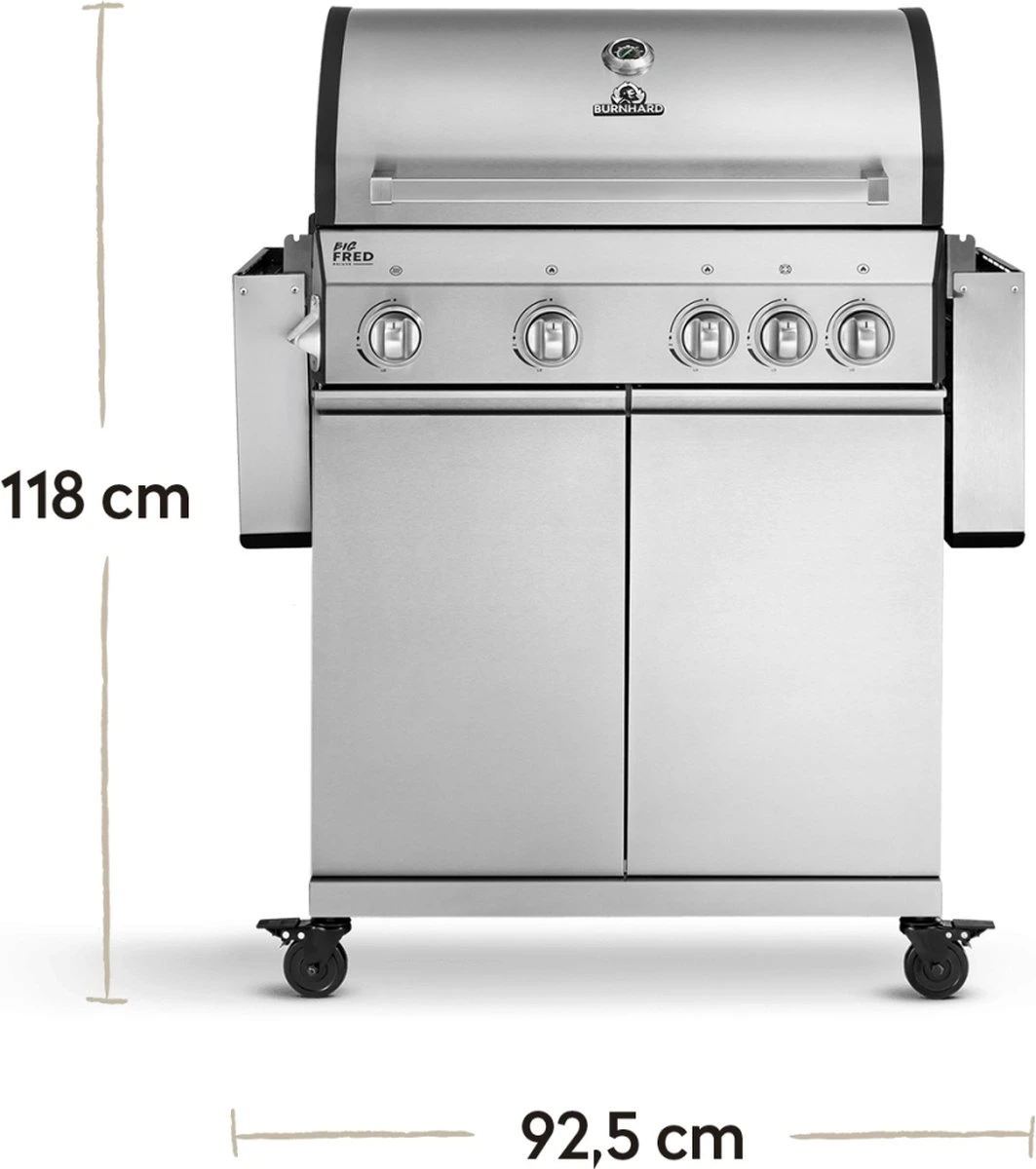 Burnhard Gas BBQ Big FRED Deluxe - 4 Branders - Incl. Keramische Infraroodbrander & Afdekhoes - Deluxe 19 Burnhard Gas BBQ Big FRED Deluxe - 4 Branders - Incl. Keramische Infraroodbrander & Afdekhoes - Deluxe - Afbeelding 19