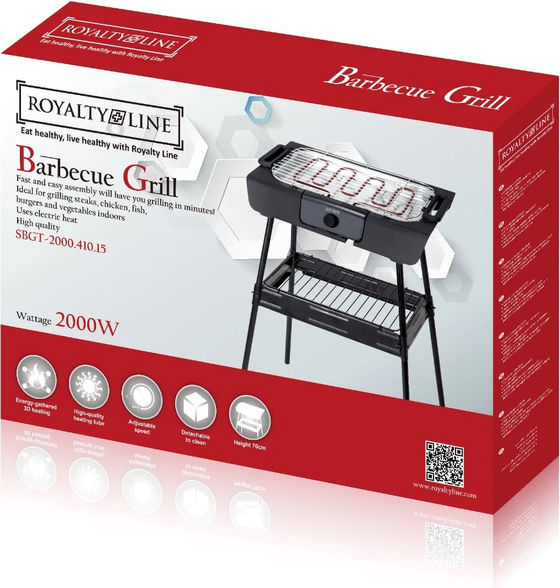 Royalty Line Elektrische Barbecue - Indoor En Outdoor BBQ - Tafelgrill - Elektrische Grill - Grill Oppervlak 40x24 Cm - 2000W - Met Stand - Zwart 5 Royalty Line Elektrische Barbecue - Indoor En Outdoor BBQ - Tafelgrill - Elektrische Grill - Grill Oppervlak 40x24 Cm - 2000W - Met Stand - Zwart - Afbeelding 5