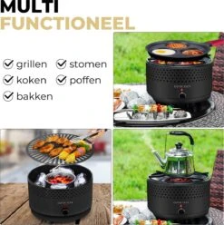 Ozocozy BBQ-ONE Houtskool Tafelbarbecue - Ø30 Cm- Zwart - Incl. Draagtas, Siliconen Bakkwast En RVS-Barbecuetang -Beste Barbecue Grill winkel 1193x1200