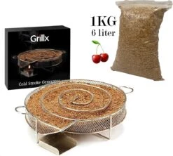 GrillX Cold Smoke Generator Met 1KG Kersen Rookmot - 6 Liter - Smokerbox - RVS Rookbox - Rookgenerator - Koud Roken - BBQ Accesoires