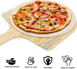 MaxxHome Pizzasteen - BBQ Steen - Maximum Te Verhitten Tot 600 Graden - ⌀33 - Incl. Houten Schep -Beste Barbecue Grill winkel 1200x1085