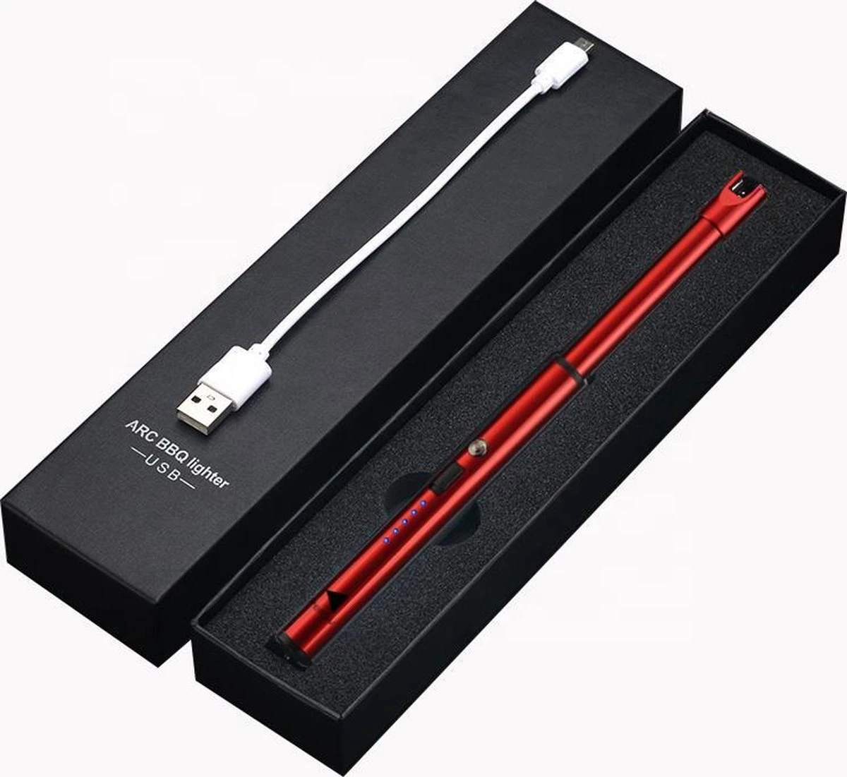 Oplaadbare Lange Dunne Elektrische Aansteker - Duurzame Plasma Aansteker - Inclusief Cadeauverpakking - BBQ – Kaarsen – Rood 4 Oplaadbare Lange Dunne Elektrische Aansteker - Duurzame Plasma Aansteker - Inclusief Cadeauverpakking - BBQ – Kaarsen – Rood - Afbeelding 4