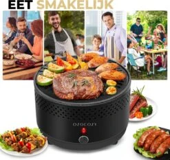 Ozocozy BBQ-ONE Houtskool Tafelbarbecue - Ø30 Cm- Zwart - Incl. Draagtas, Siliconen Bakkwast En RVS-Barbecuetang -Beste Barbecue Grill winkel 1200x1133