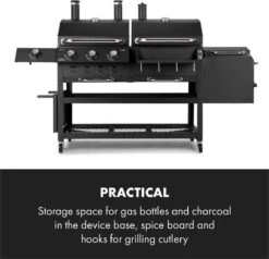 Klarstein Kingsville Double Barbecue - Houtskool- En Gasbarbecue - Smoker BBQ - Inclusief Deksels En Thermometer - Met 2 Roosters - Zwart -Beste Barbecue Grill winkel 1200x1155