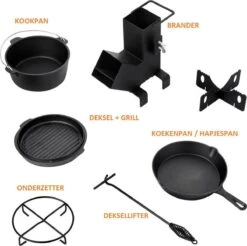Dutch Mountains Gietijzeren Pannenset 7-delig - Dutch Oven – Braadpan - Grillpan - Hapjespan - Kookset In Houten Transportkist - Deksellifter - Brander -Beste Barbecue Grill winkel 1200x1197 10