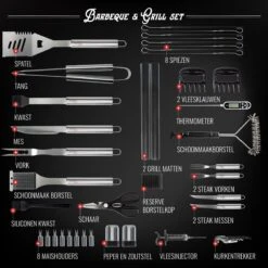 Mountain Jack® 40-Delige Luxe BBQ Grill Accessoires Set In Roestvrij Staal – Barbecue Gereedschap – Tangenset, Vlees Thermometer, Vleestang, Borstel, Spiezen, Vleesmes, Vleesvork -Beste Barbecue Grill winkel 1200x1199 5