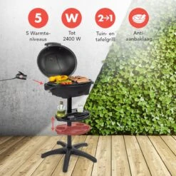 KitchenBrothers Elektrische BBQ - Met Grillplaat - Anti-aanbaklaag - Incl. Plank/Houders - Grilloppervlak 46,5x33,8cm - Tot 300°C - 2400W - Zwart -Beste Barbecue Grill winkel 1200x1200 204