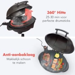 KitchenBrothers Elektrische BBQ - Met Grillplaat - Anti-aanbaklaag - Incl. Plank/Houders - Grilloppervlak 46,5x33,8cm - Tot 300°C - 2400W - Zwart -Beste Barbecue Grill winkel 1200x1200 206