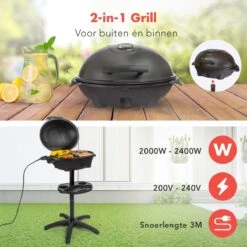 KitchenBrothers Elektrische BBQ - Met Grillplaat - Anti-aanbaklaag - Incl. Plank/Houders - Grilloppervlak 46,5x33,8cm - Tot 300°C - 2400W - Zwart -Beste Barbecue Grill winkel 1200x1200 207