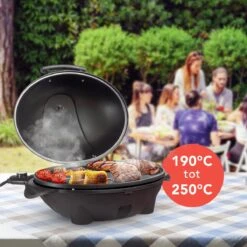 KitchenBrothers Elektrische BBQ - Met Grillplaat - Anti-aanbaklaag - Incl. Plank/Houders - Grilloppervlak 46,5x33,8cm - Tot 300°C - 2400W - Zwart -Beste Barbecue Grill winkel 1200x1200 211