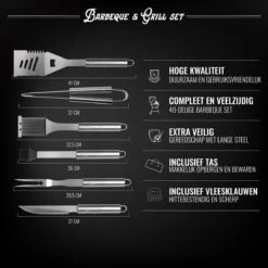 Mountain Jack® 40-Delige Luxe BBQ Grill Accessoires Set In Roestvrij Staal – Barbecue Gereedschap – Tangenset, Vlees Thermometer, Vleestang, Borstel, Spiezen, Vleesmes, Vleesvork -Beste Barbecue Grill winkel 1200x1200 547