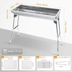 Uten - Houtskoolbarbecue - Opvouwbare Barbecue - Houtskoolbarbecues - Draagbare Camping Barbecue - 430 Roestvrij Staal Grill BBQ - 5-10 Persoon Tuin Buitenfeest - Zilver -Beste Barbecue Grill winkel 1200x1200 94