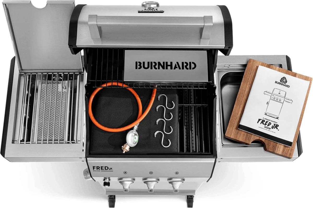 Burnhard Gas BBQ FRED JR. Deluxe - 2 Branders - Incl. Keramische Infraroodbrander & Afdekhoes - Deluxe 16 Burnhard Gas BBQ FRED JR. Deluxe - 2 Branders - Incl. Keramische Infraroodbrander & Afdekhoes - Deluxe - Afbeelding 16