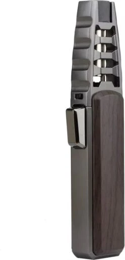 Merkloos Turbo Jetflame Aansteker - Gasbrander - Vuurwerk Torch - Crème Brûlée Brander - BBQ En Sigaren Aansteker - Windproof - Walnoothout Met Grijze Metalen Behuizing -Beste Barbecue Grill winkel 577x1200