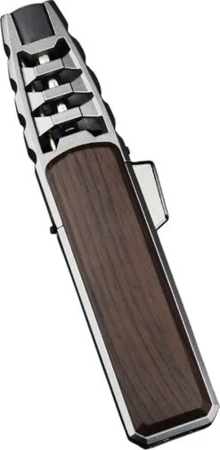 Merkloos Turbo Jetflame Aansteker - Gasbrander - Vuurwerk Torch - Crème Brûlée Brander - BBQ En Sigaren Aansteker - Windproof - Walnoothout Met Grijze Metalen Behuizing -Beste Barbecue Grill winkel 588x1200 1