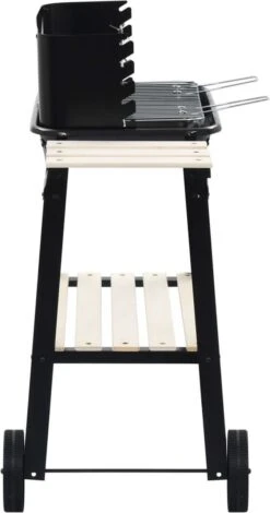 Verrijdbare Barbecue – Houtskool/Briketten - Verstelbare Grillplaat – Houten Tafel – Winscherm – Gewicht 5.9kg -Beste Barbecue Grill winkel 630x1200